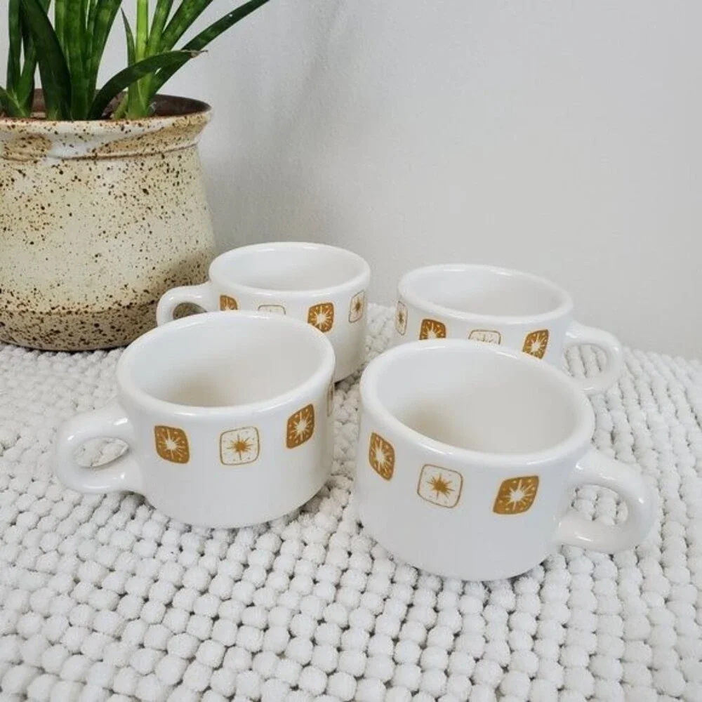 Vintage 50's Homer Laughlin Starburst 4 Mug Set